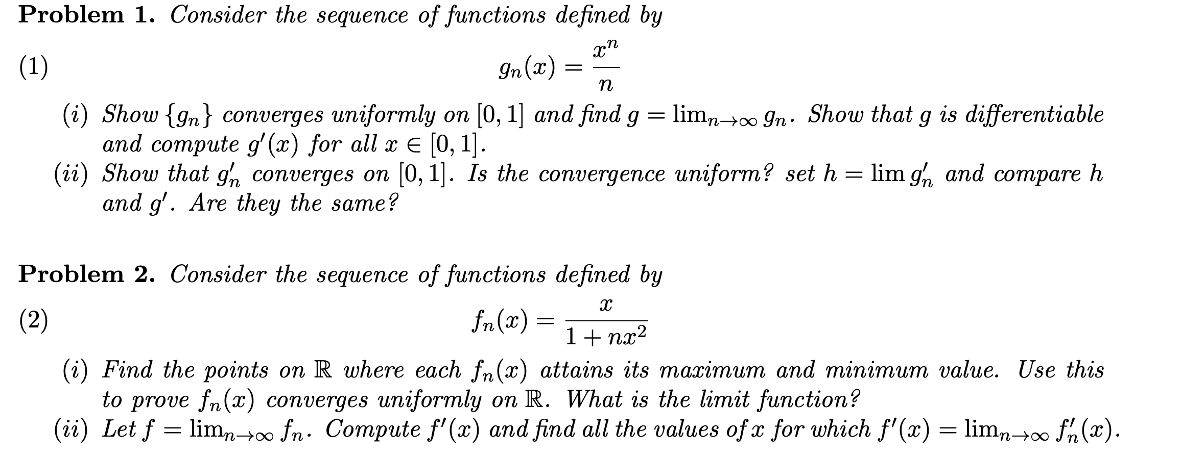 Solved Problem 1. Consider the sequence of functions defined | Chegg.com