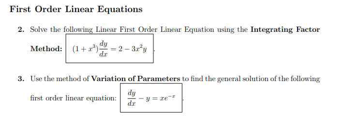 Solved 2. Solve the following Linear First Order Linear | Chegg.com