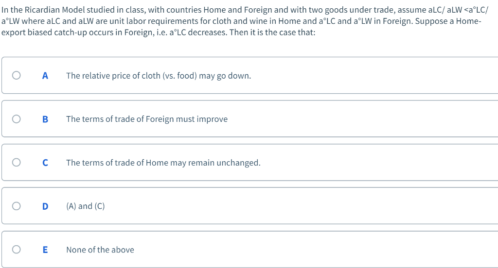 The Ricardian Model Of Trade Studied In Class