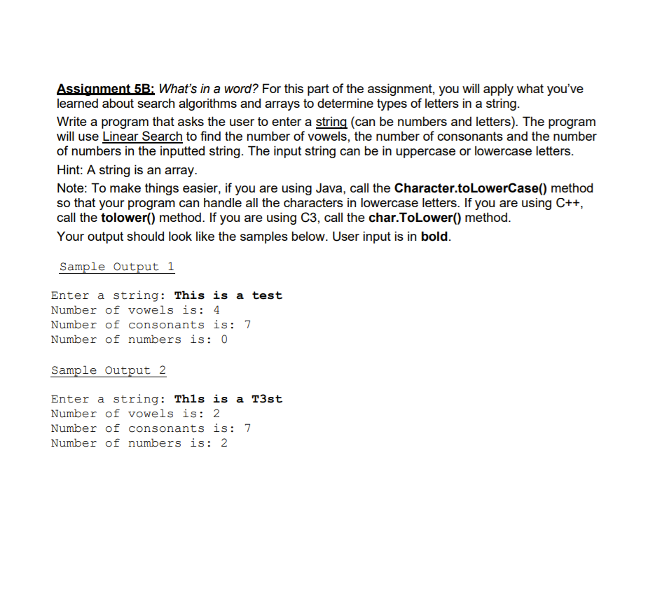 Solved Assignment 5B: What's in a word? For this part of the | Chegg.com