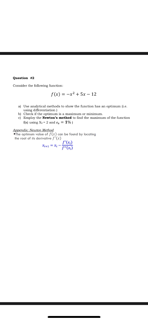 Solved Consider the following function: f(x)=−x2+5x−12 a) | Chegg.com