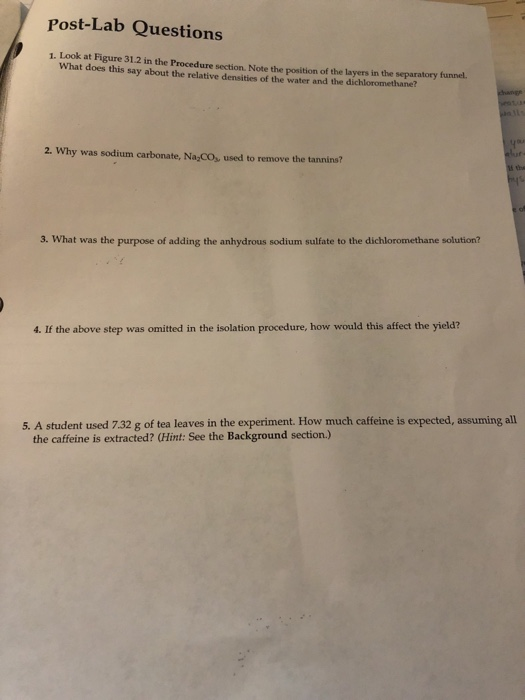 Solved Water Caffeine Figure 31.2 Separation of the | Chegg.com