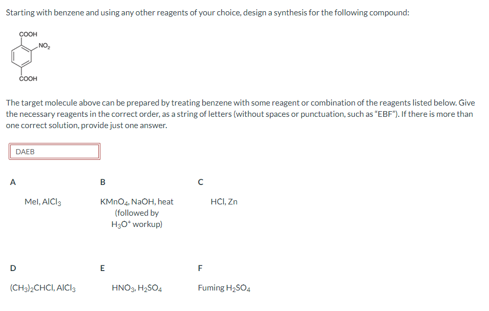 Solved Starting With Benzene And Using Any Other Reagents Of | Chegg.com