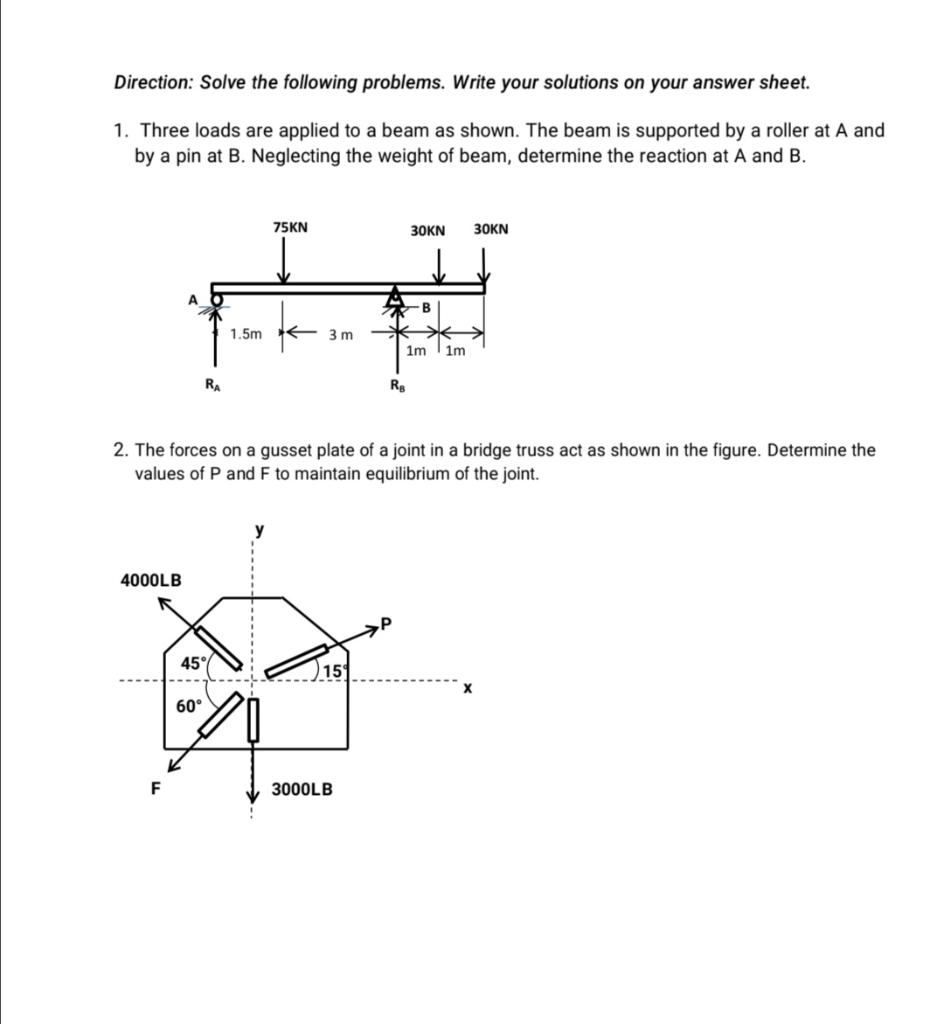 Solved Direction: Solve the following problems. Write your | Chegg.com