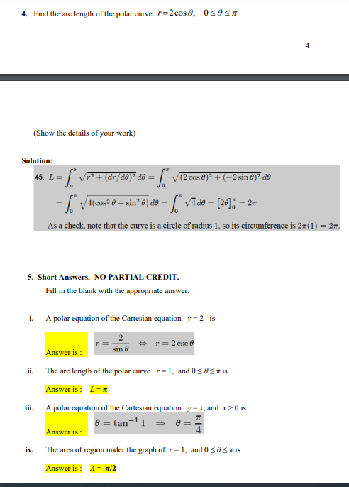 Solved 4. Find the are length of the polar curve r=2cos0, | Chegg.com