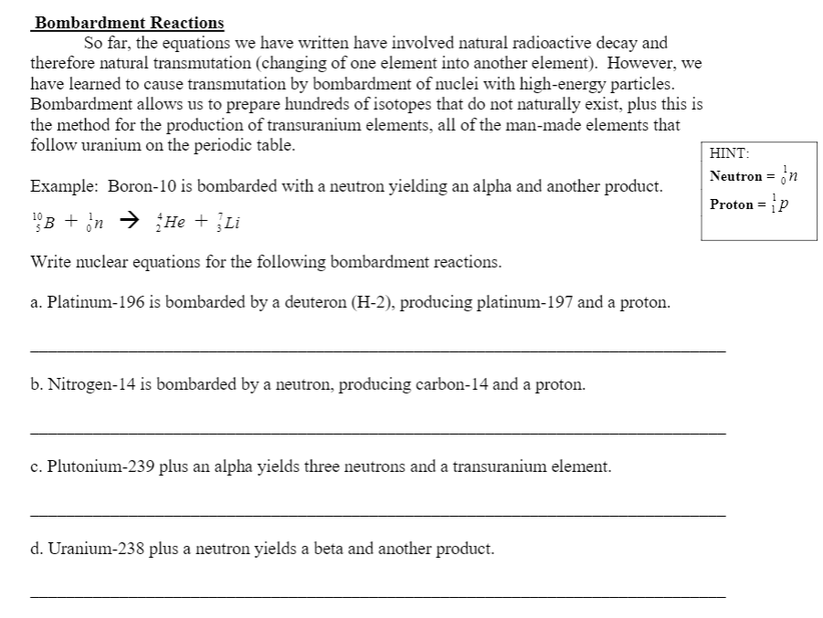 Solved Bombardment Reactions So far, the equations we have | Chegg.com