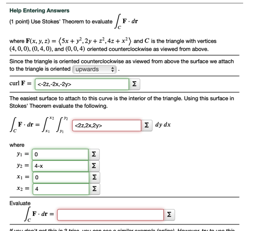 Solving Stokes First Problem Solved Help Entering Answers (1 point) Use Stokes' Theorem | Chegg.com