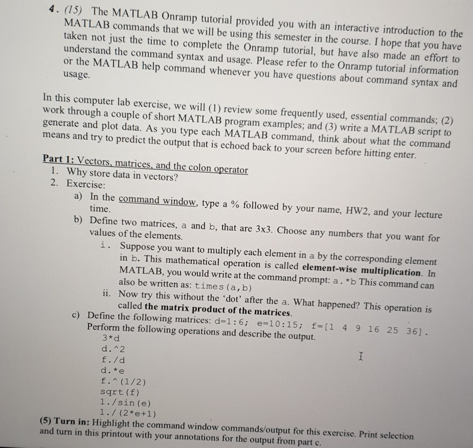 Matlab Onramp Tutorial