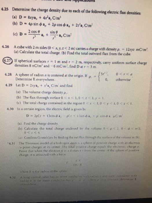 Solved 4.25 Determine the charge density due to each of the | Chegg.com