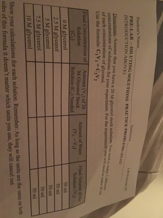 Solved Student's Name ELAB DILUTING SOLUTIONS PRACTICE
