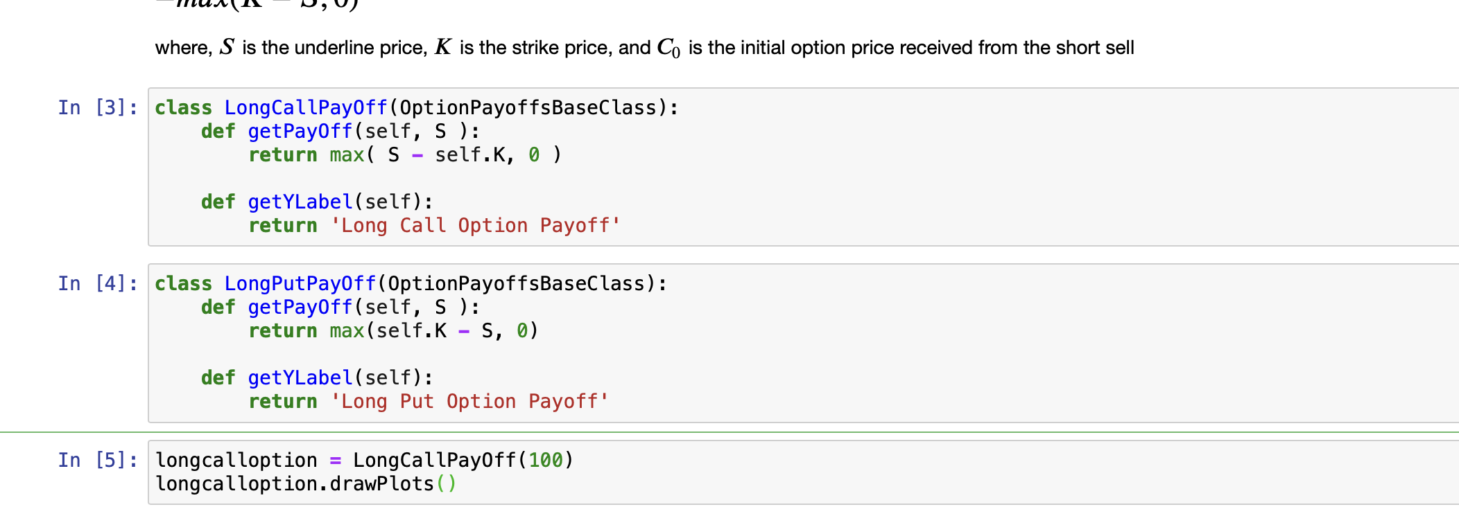 Plot long call payoff and long put payoff in Python | Chegg.com