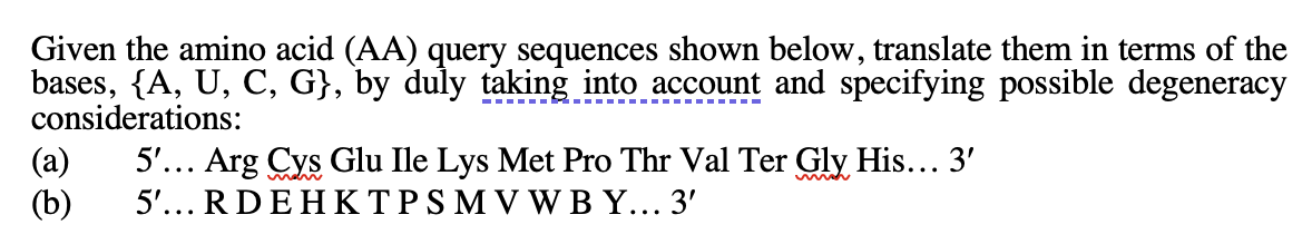 Solved Given the amino acid (AA) query sequences shown | Chegg.com