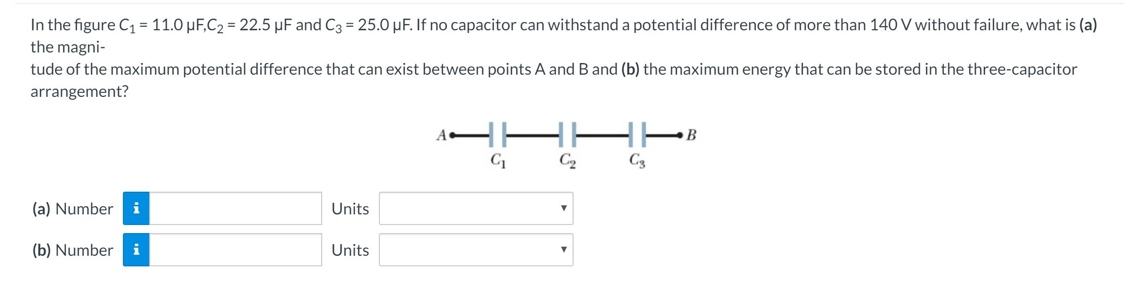 Solved In the figure C1 = 11.0 μF,C2 = 22.5 μF and C3 = 25.0 