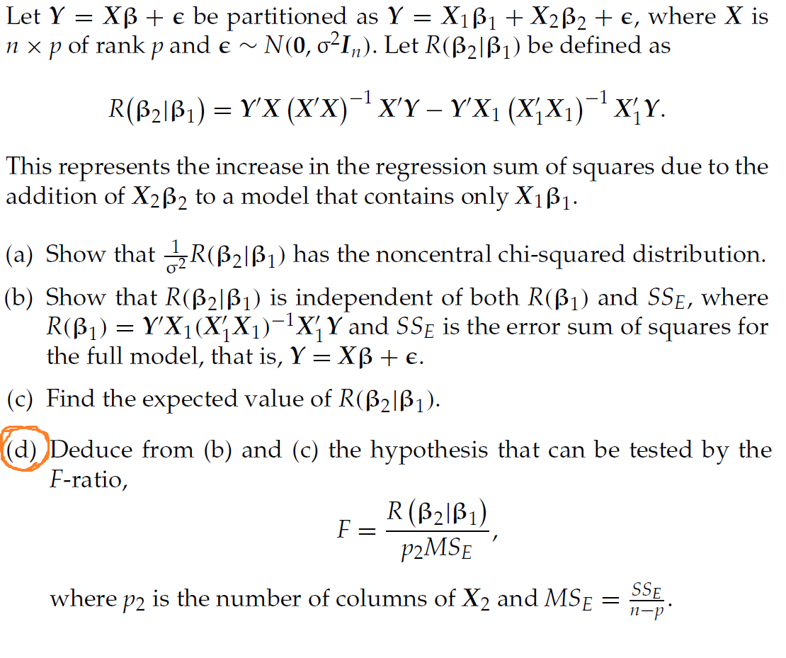 Let Y Xb E Be Partitioned As Y X1b1 X2b2 Chegg Com