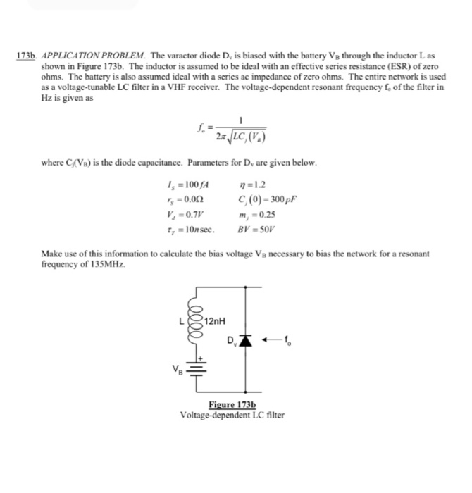 Solved The varactor diode D_v is biased with the battery V_B