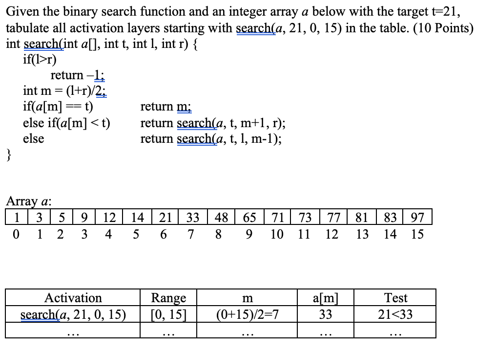 Solved Given The Binary Search Function And An Integer Array | Chegg.com