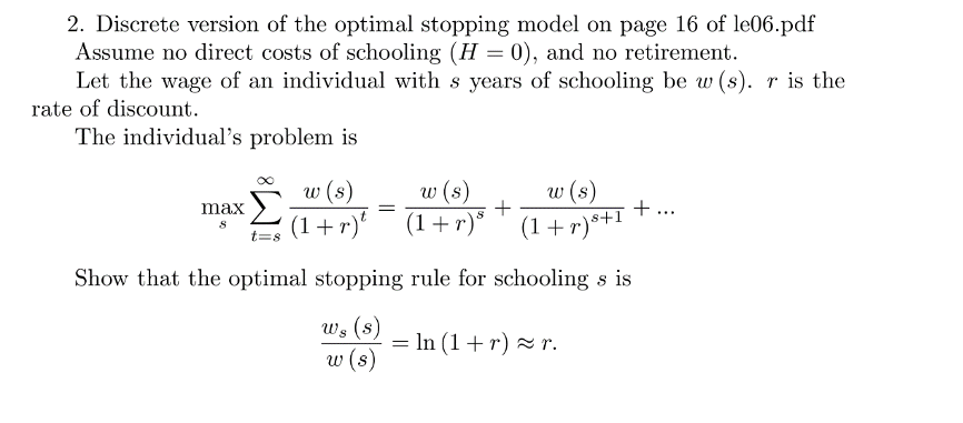 Solved 2. Discrete version of the optimal stopping model on | Chegg.com