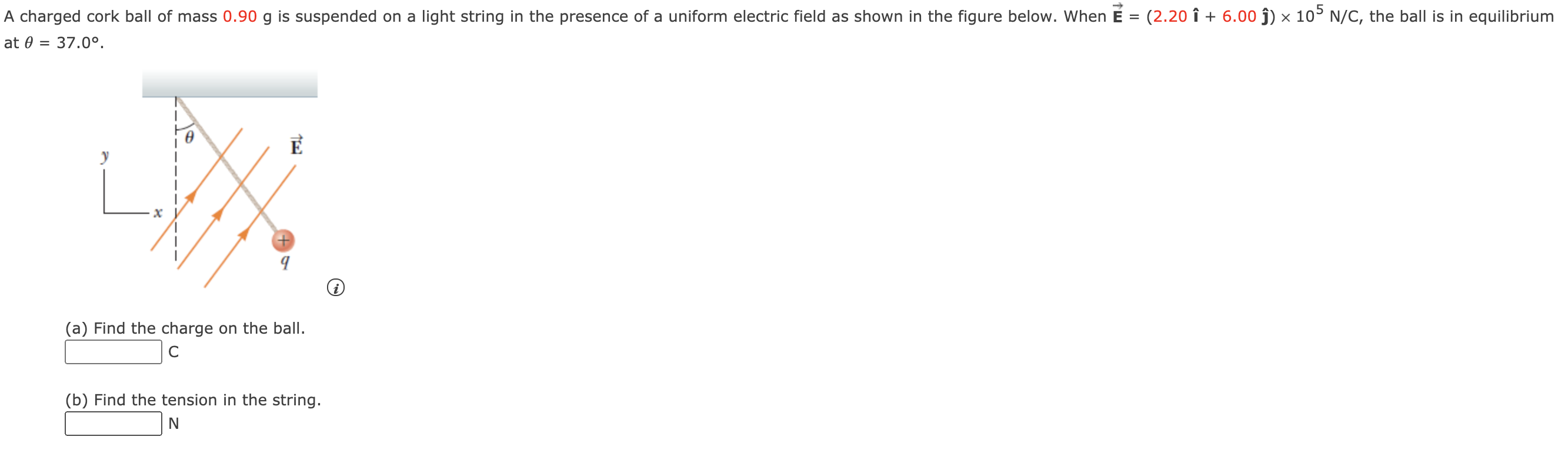 Solved A charged cork ball of mass 0.90 g is suspended on a
