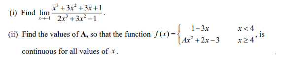 Solved x+3x² + 3x +1 (1) Find lim *+ 2x + 3x - 1 x