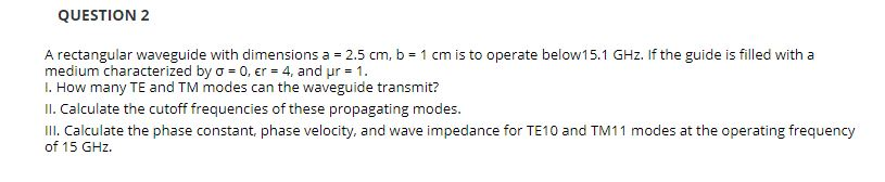 Solved QUESTION 2 A rectangular waveguide with dimensions a | Chegg.com