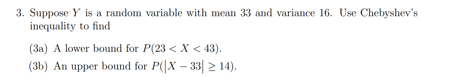 Solved 3. Suppose Y is a random variable with mean 33 and | Chegg.com