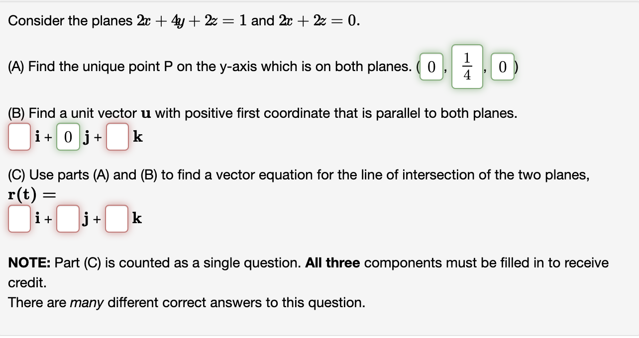 Solved Consider the planes 2c + 4y + 22 = 1 and 2c + 2z = 0. | Chegg.com