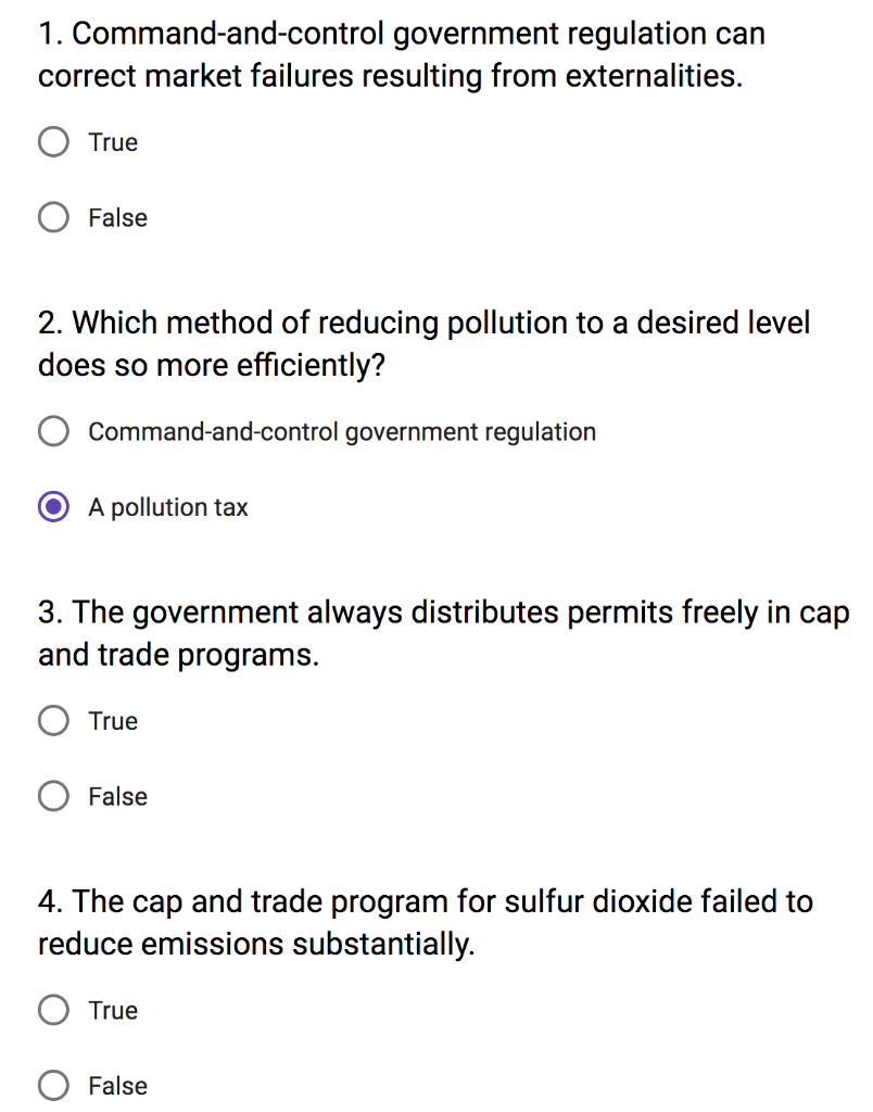 Solved 1. Commandandcontrol government regulation can