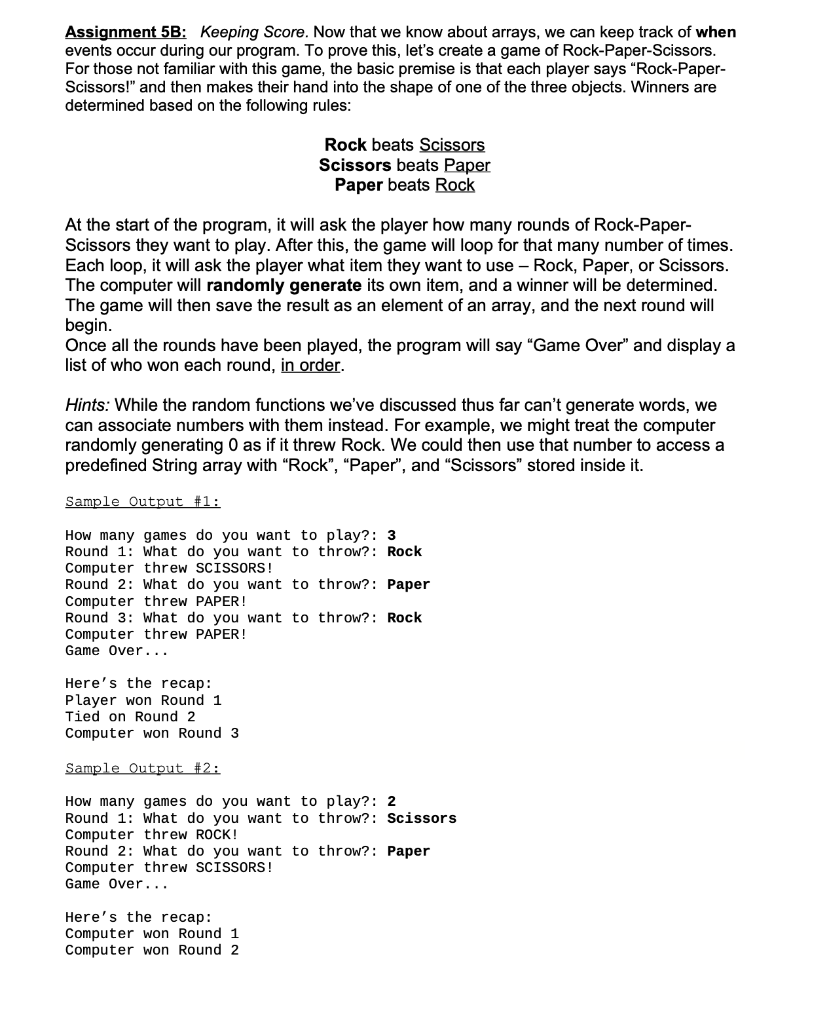 Solved Assignment 5B: Keeping Score. Now that we know about | Chegg.com