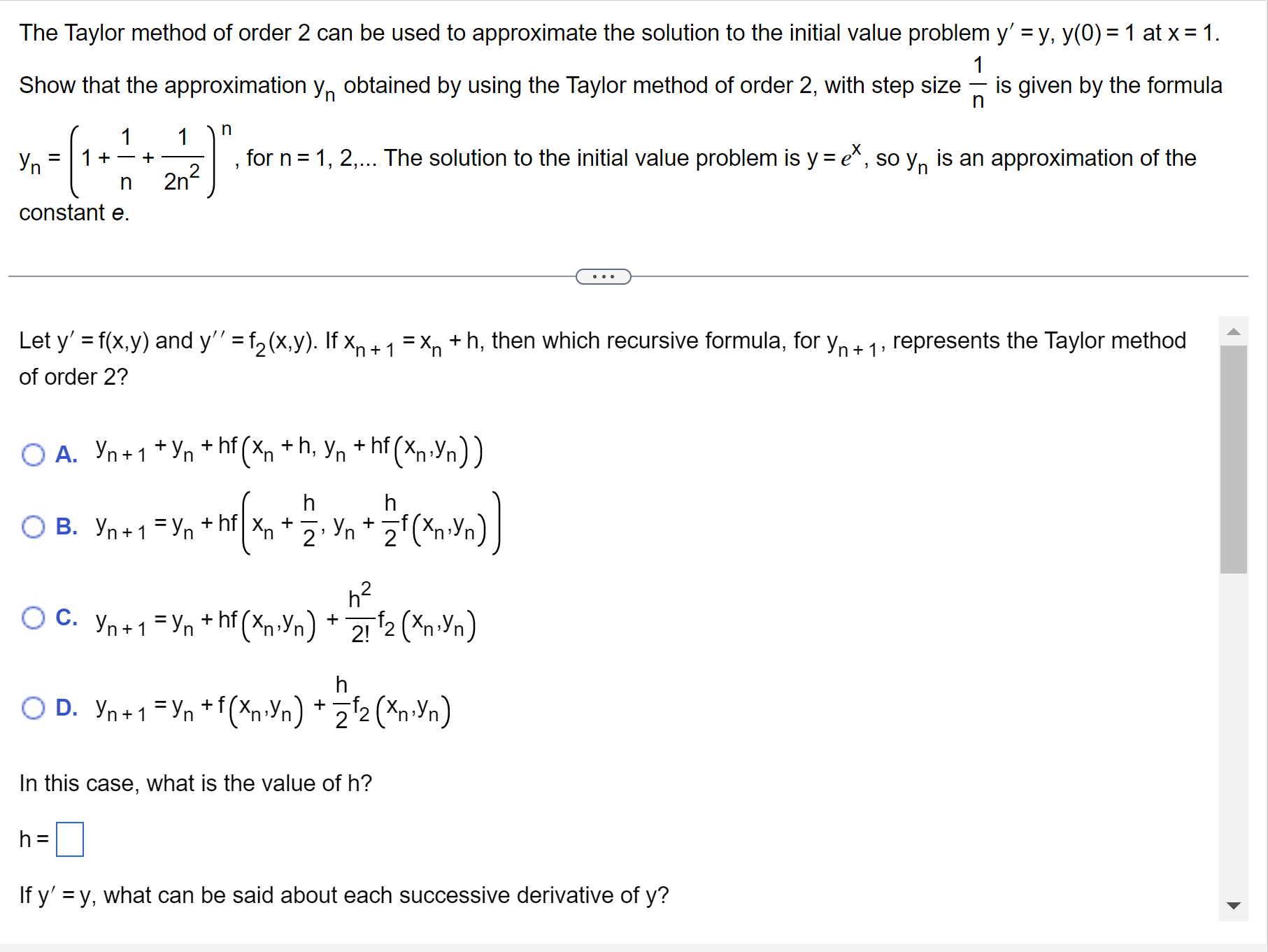 Solved The Taylor method of order 2 can be used to | Chegg.com