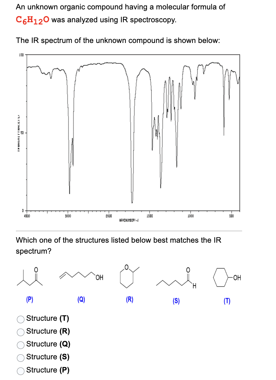 Solved An unknown organic compound having a molecular | Chegg.com