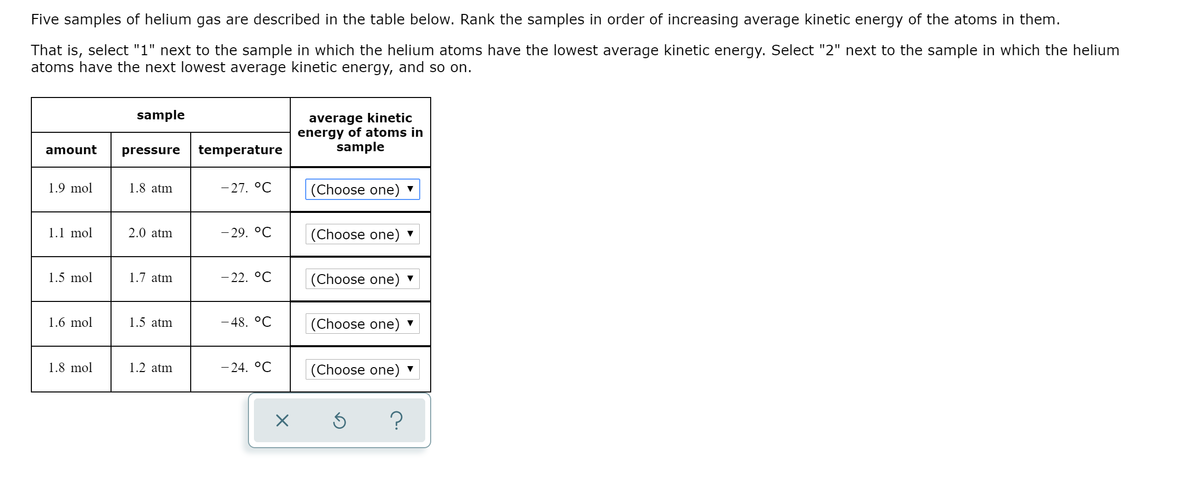 Solved Five samples of helium gas are described in the table | Chegg.com