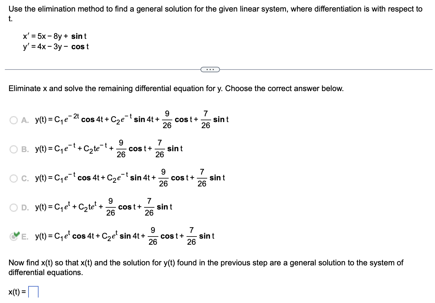 Solved Use the elimination method to find a general solution | Chegg.com