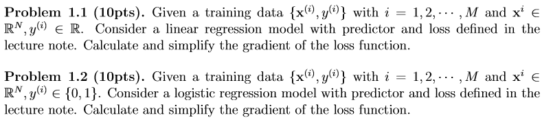 Solved Problem 1.1 (10pts). Given a training data {x,y)} | Chegg.com