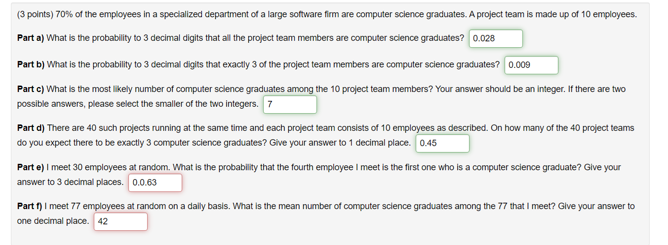 Solved (3 points) 70% of the employees in a specialized | Chegg.com