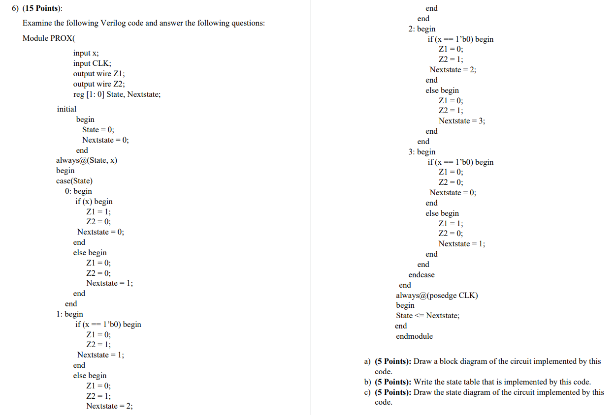 Solved (15 ﻿Points):Examine the following Verilog code and | Chegg.com