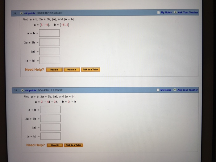 Solved Find A + B, 2a + 3b, |a|, And |a - B|. A = (3, -4), | Chegg.com