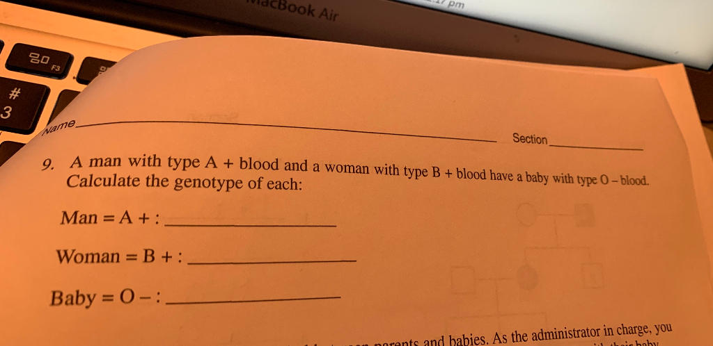 Solved WacBook Air pm Name Section A man with type A + blood | Chegg.com