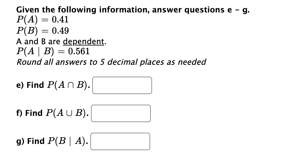 Solved Given The Following Information, Answer Questions E - | Chegg.com