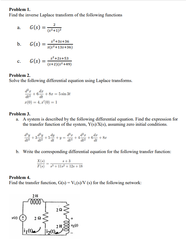 Solved Problem 1 Find The Inverse Laplace Transform Of The 0435