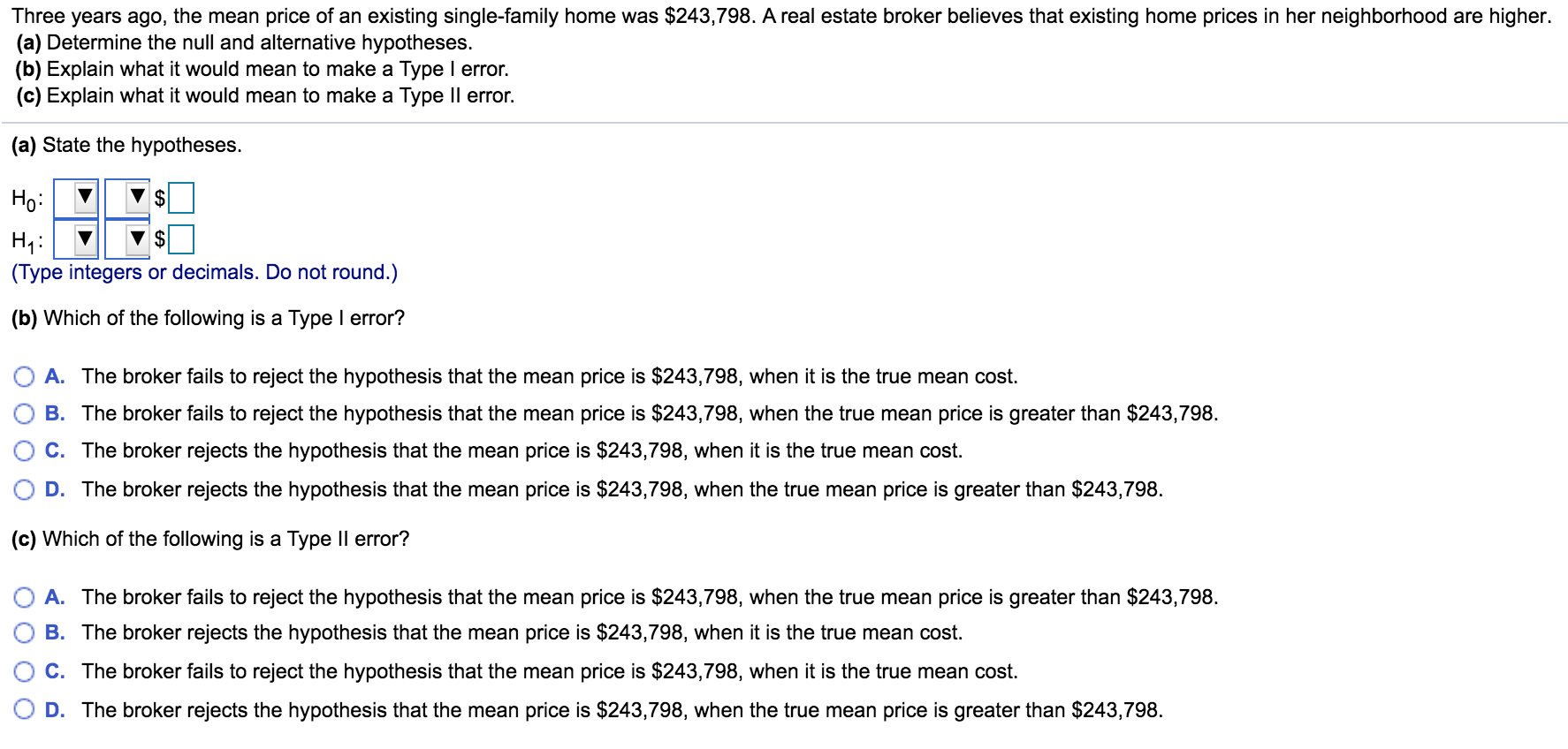 Solved Three years ago, the mean price of an existing