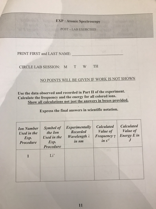 EXP Atomic Spectroscopy POSTLAB EXERCISES PRINT