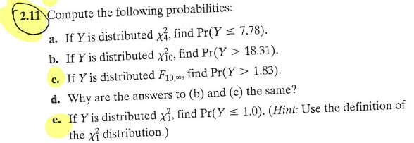 Solved 2 1 Compute The Following Probabilities A If Y Chegg Com
