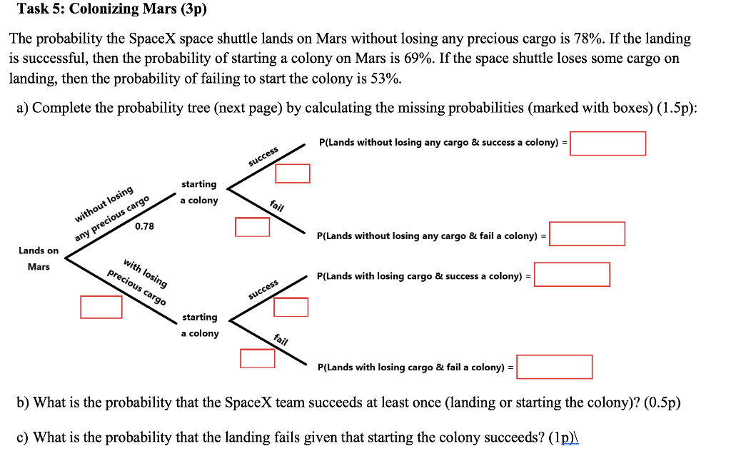 Solved Task 5: Colonizing Mars (3p) The probability the | Chegg.com