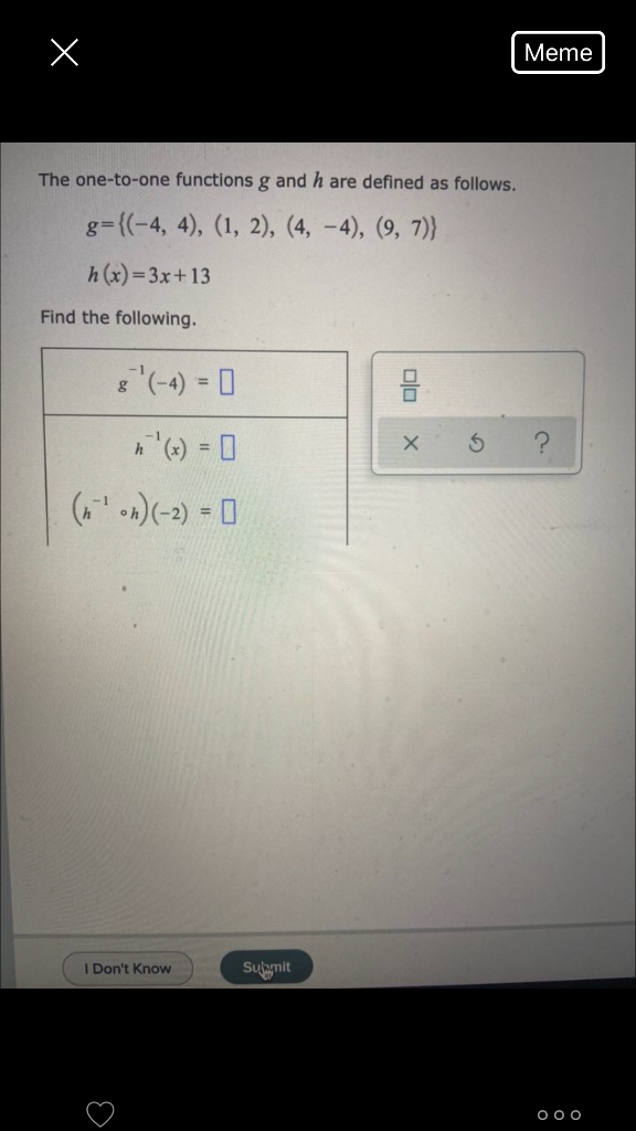 Solved Meme The One To One Functions G And H Are Defined Chegg Com