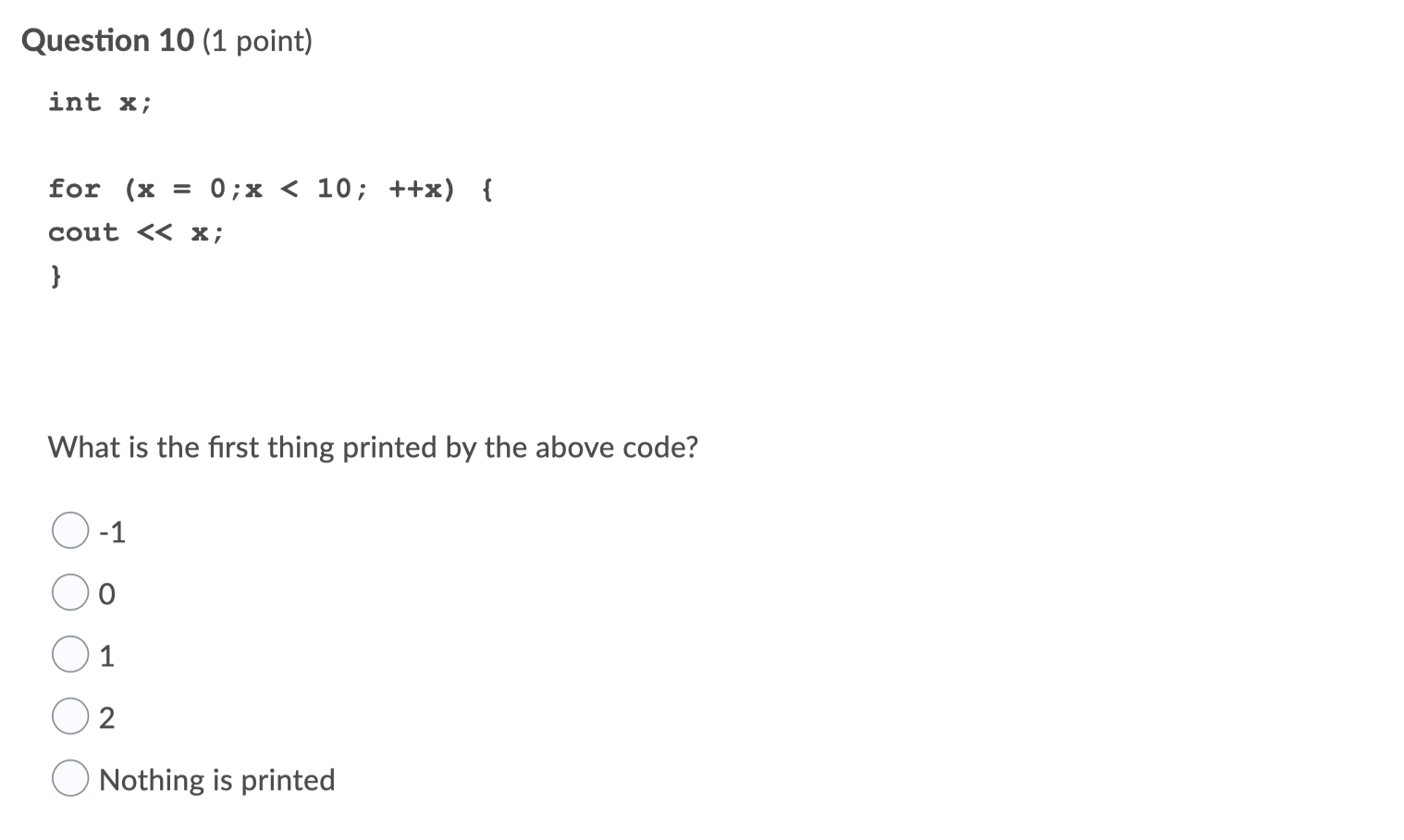 Solved Question 1 (1 point) Which of the following code | Chegg.com