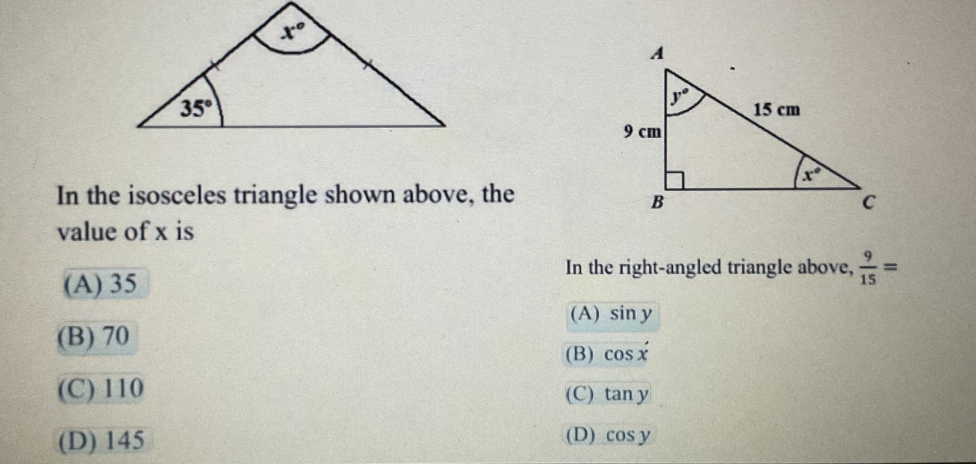 Solved In the isosceles triangle shown above, the value of x | Chegg.com