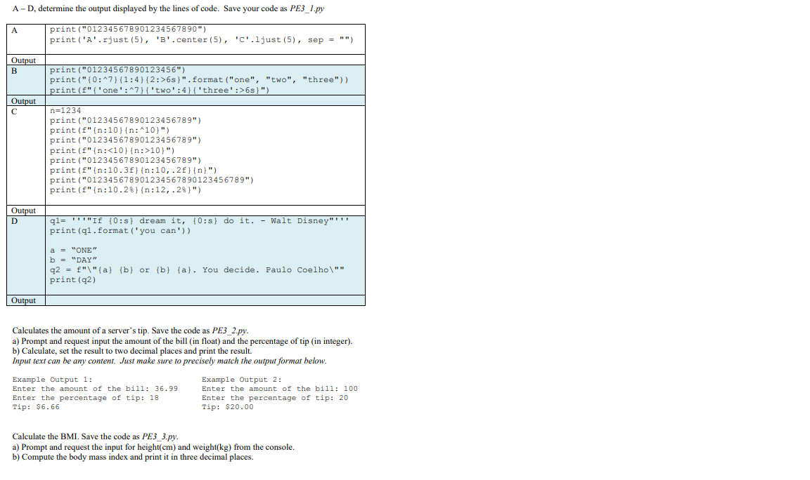 Solved A-D, determine the output displayed by the lines of | Chegg.com