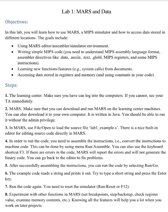 Solved This is to be done in MARS Its from | Chegg.com