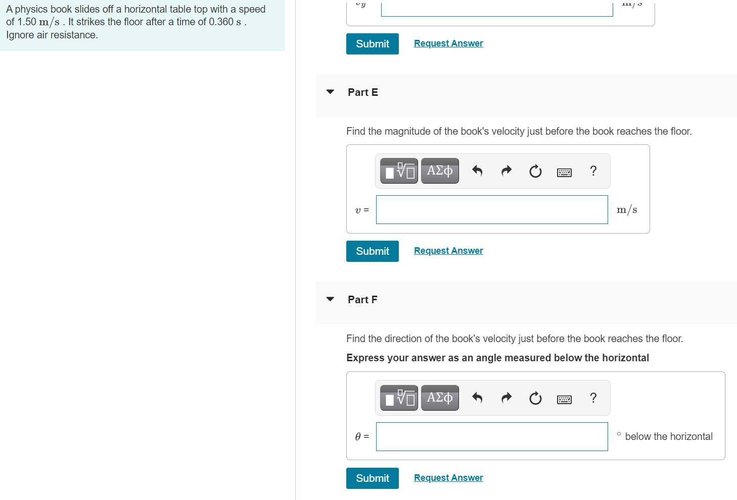 Solved Part C A physics book slides off a horizontal table | Chegg.com