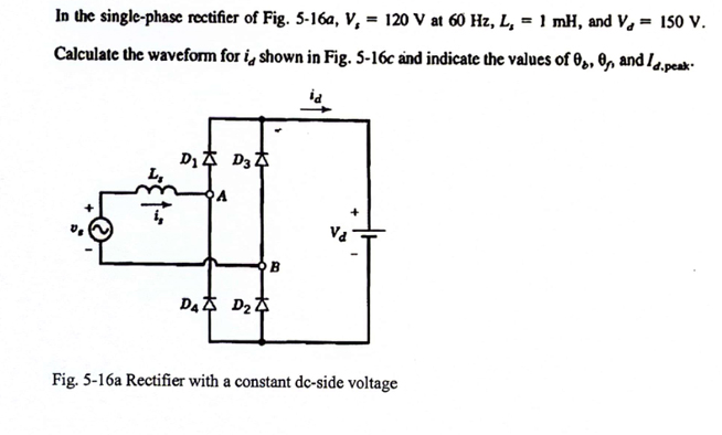 Solved In the single-phase rectifier of Fig. 5−16a,Vs=120 V | Chegg.com